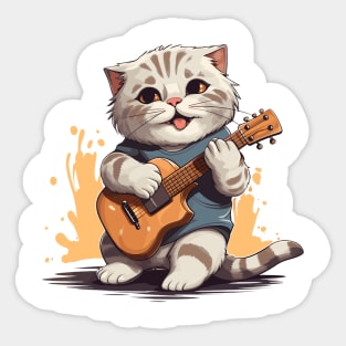 Scottish Fold Cat Playing Guitar Sticker